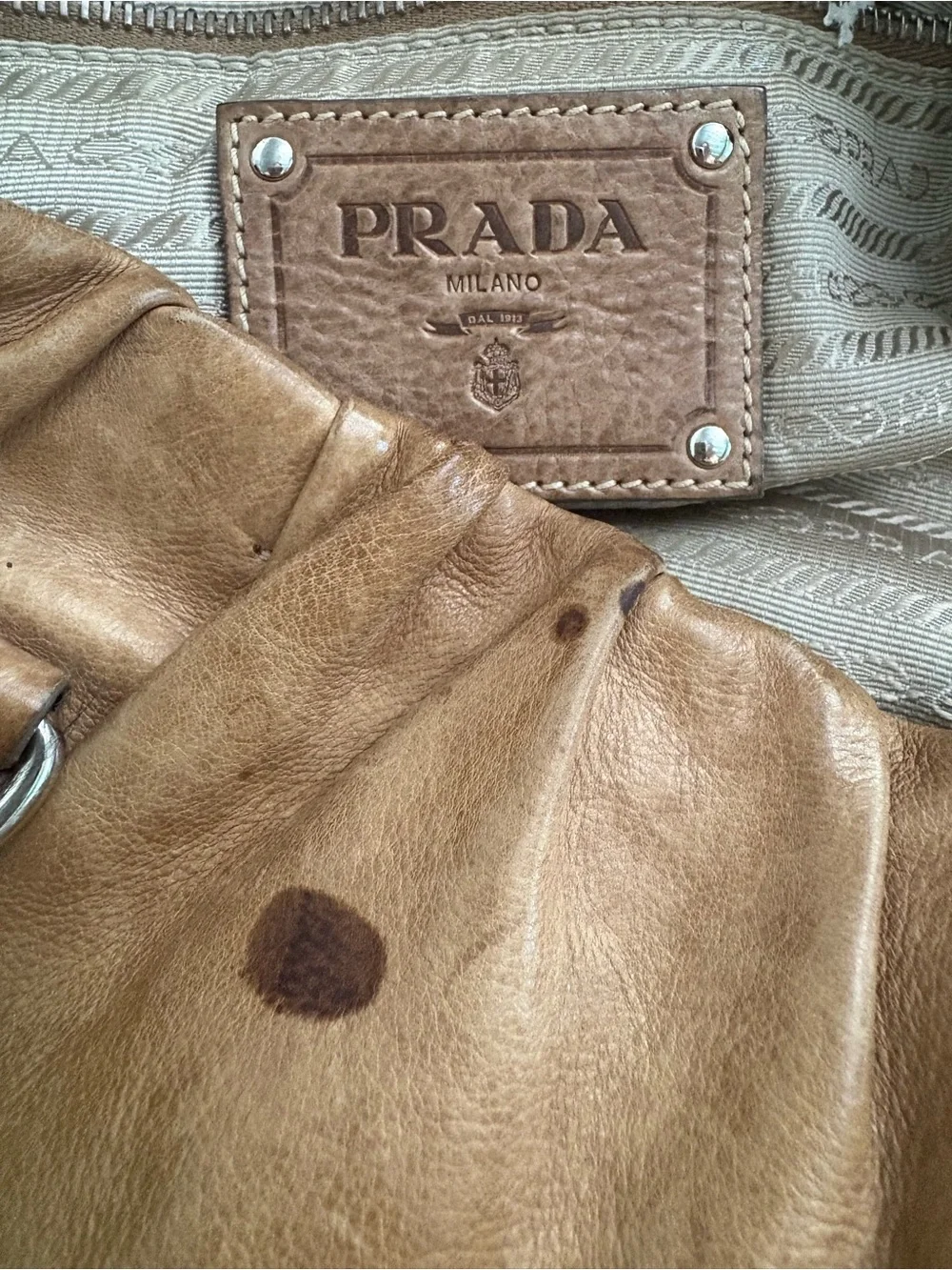 Prada Brown Napa New Leather Hobo Tote USED Condition! See photos